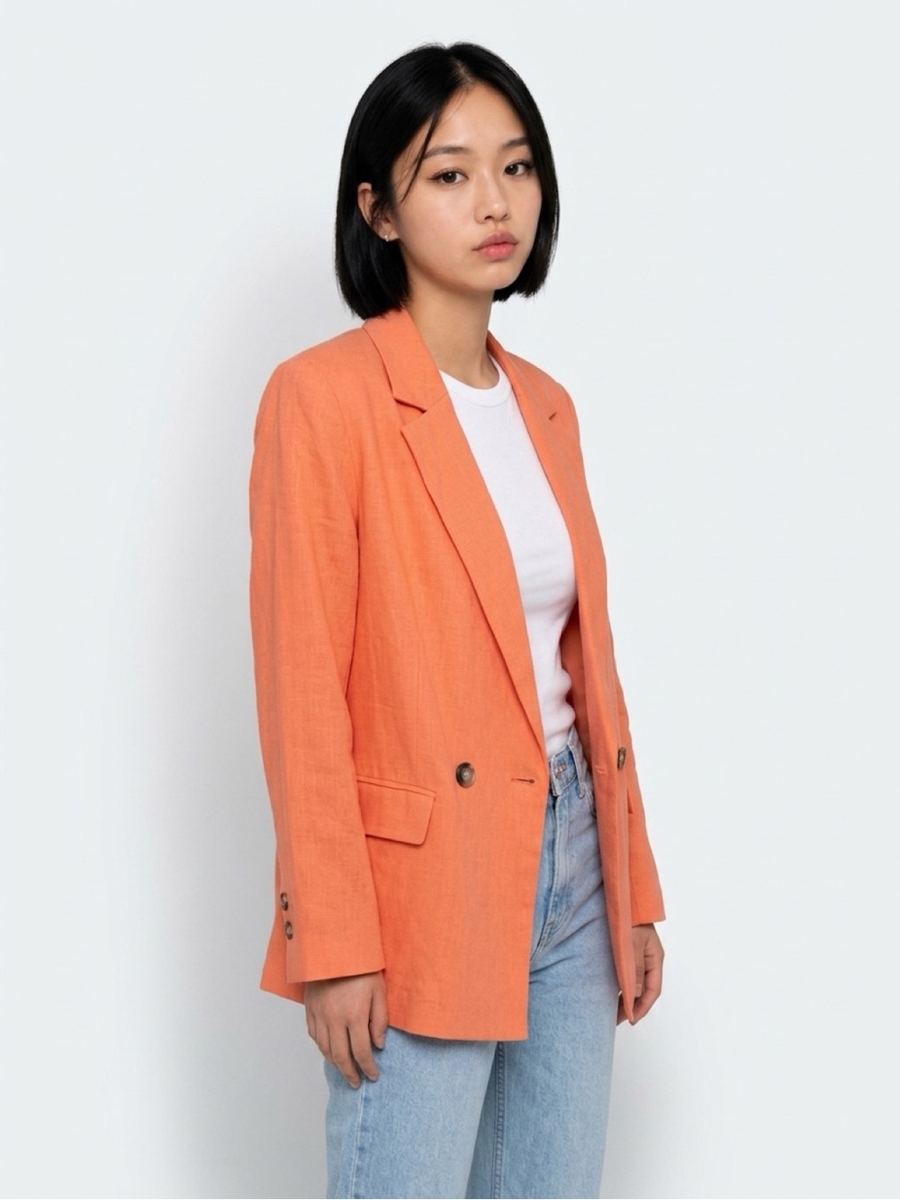 Primark Orange Single-Breasted Linen-Blend Blazer